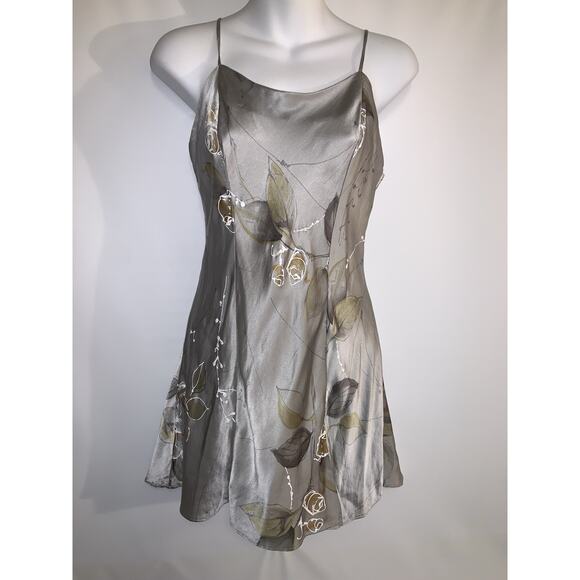 Victoria Secret VTG Slip 100% Silk Night Gown Robe Lingerie Set Gray Floral S - Picture 6 of 12